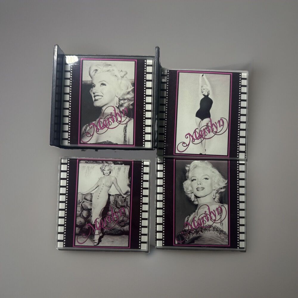 Marilyn Monroe Bernard of Hollywood Glass Coasters Set of 4 w/ Holder 2012